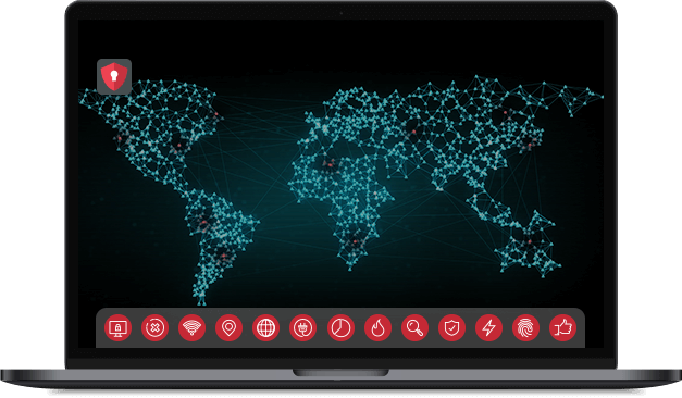 Laptop with map of internet hotspots across the the globe